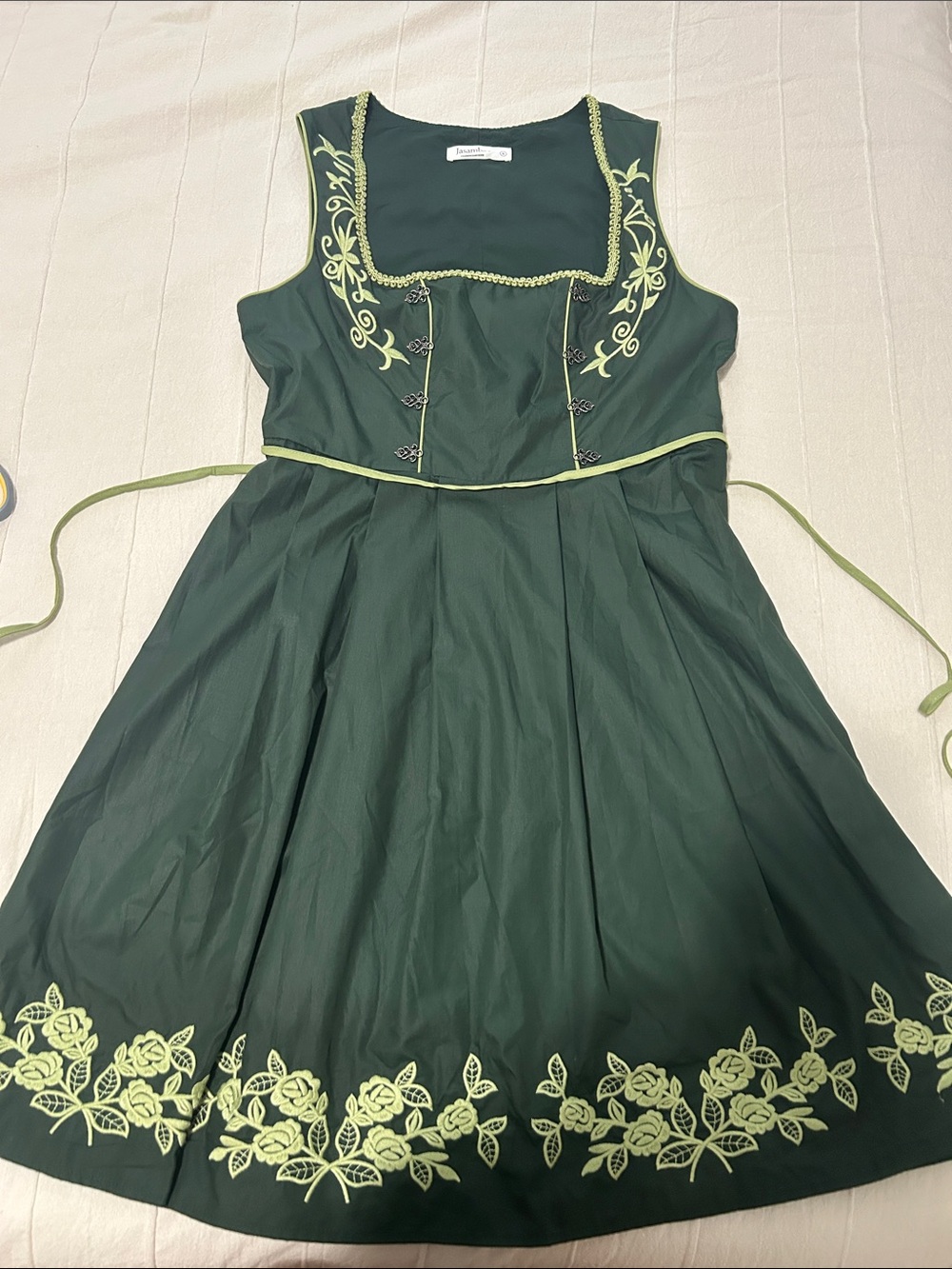 Jasambac Oktoberfest Green Embroidered Sleeveless Dress